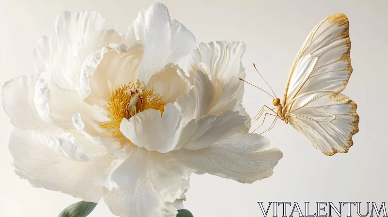 AI ART Elegance of Nature: Butterfly on White Flower