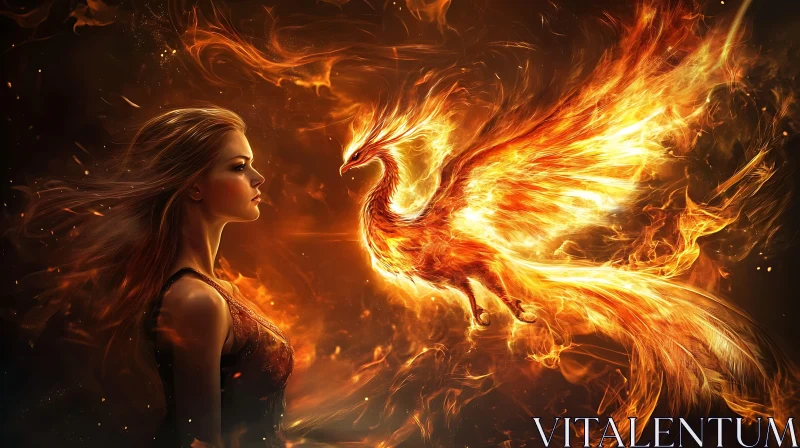 AI ART Phoenix Rebirth: A Woman's Fiery Vision