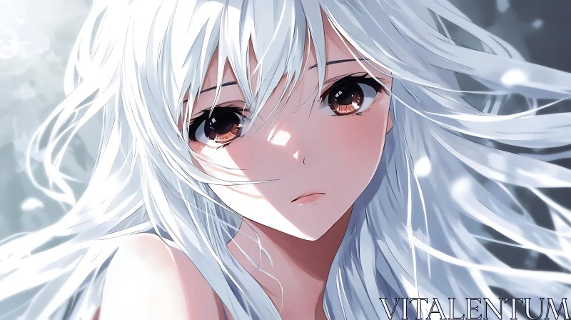 Anime Portrait of a White-Haired Character AI Image