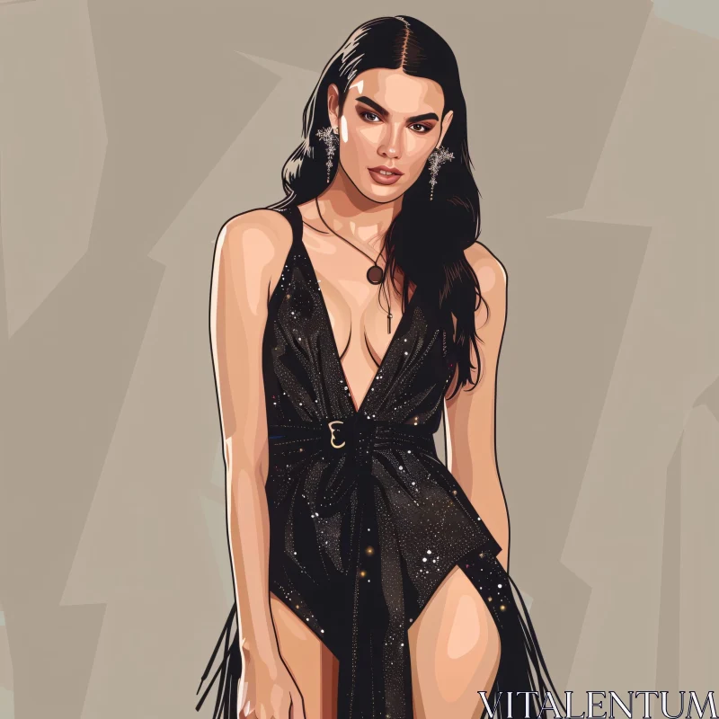 Glamorous Kendall Jenner Fashion Illustration AI Image