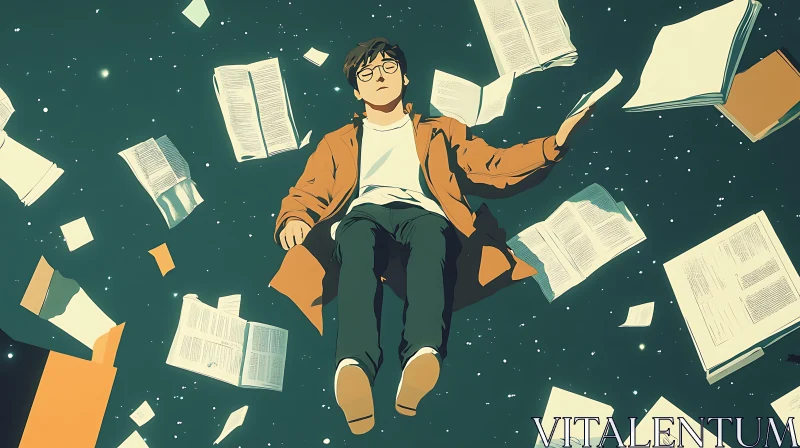 AI ART Man Floating with Books Illustration