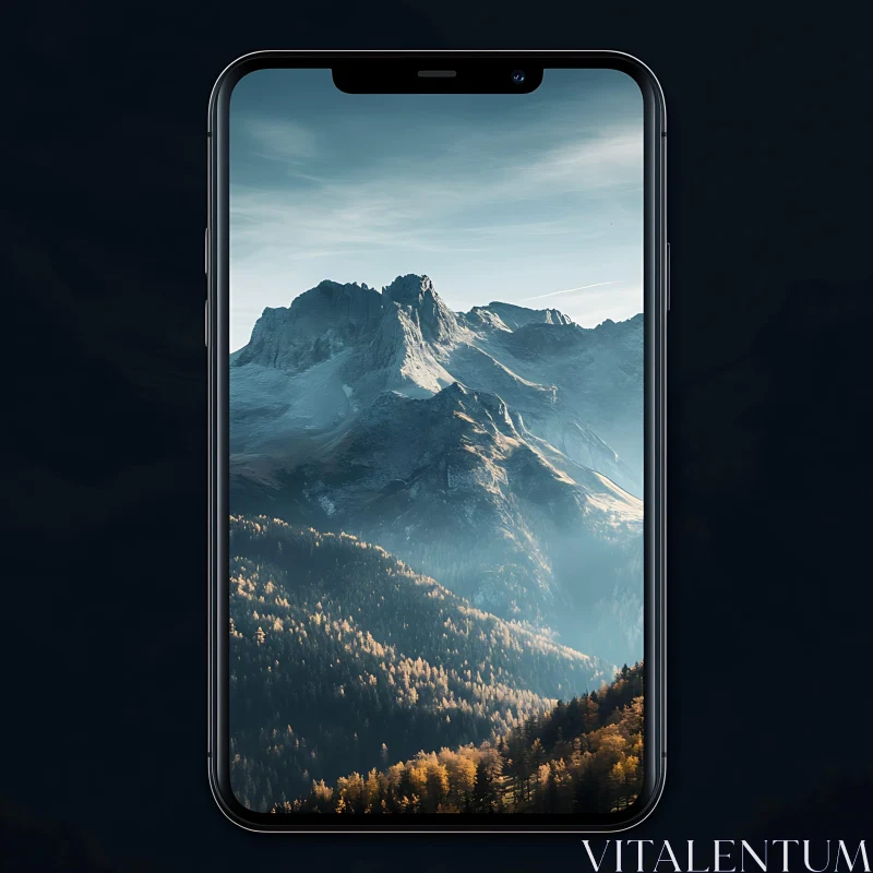 Scenic Mountain Landscape on Phone AI Image