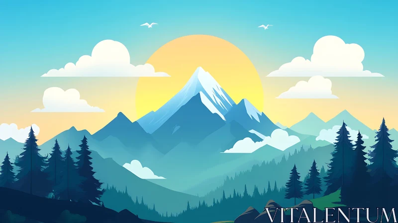 Mountain Vista Illustration AI Image