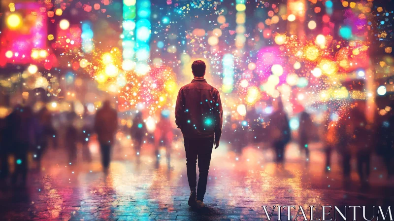 AI ART Man Walking in City at Night