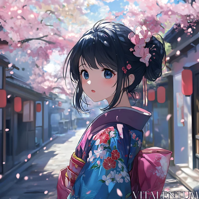 Serene Anime Girl in Kimono AI Image