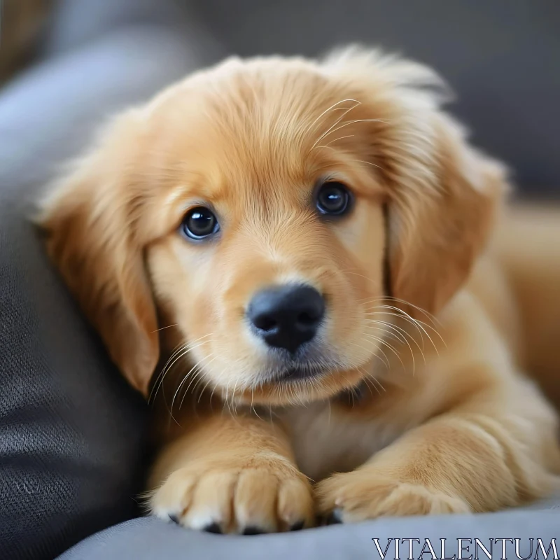 Cute Golden Retriever Puppy Resting AI Image