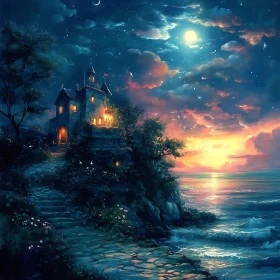 Moonlit Castle Seascape