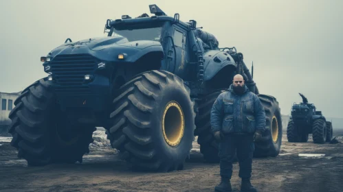 Men Beside Monster Trucks in a Sci-fi Military Scene