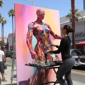 Woman Creating Vibrant Street Art: Women in Artistic Expression