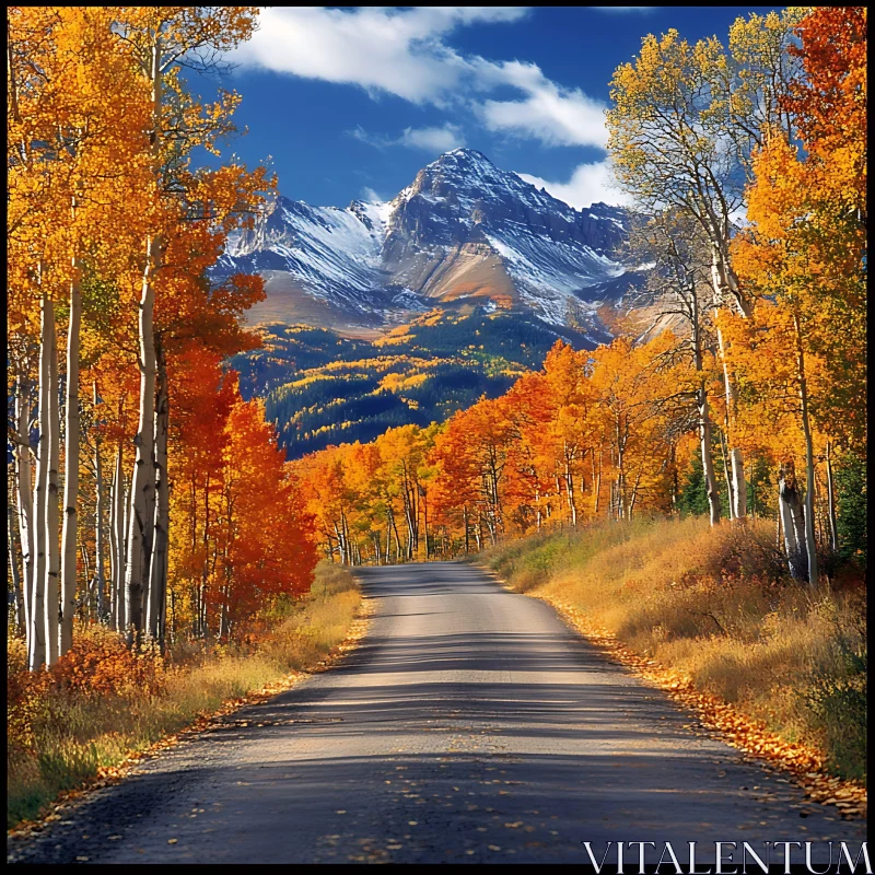 Scenic Autumn Road Through Forest AI Image