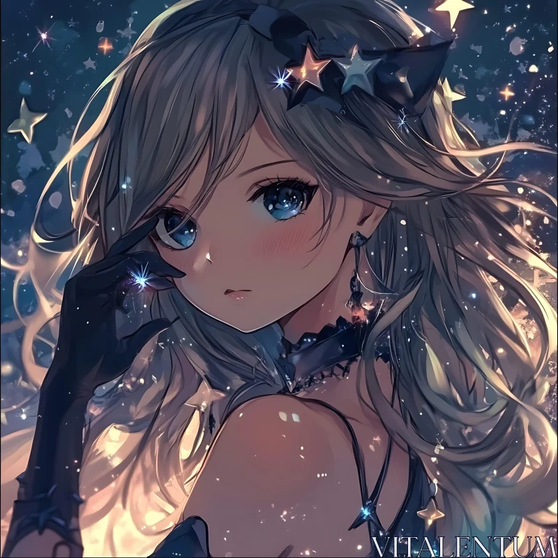 Celestial Themed Anime Girl Artwork AI Image