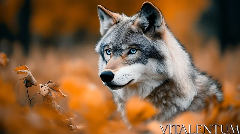 Wolf in Autumn Leaves AI Image