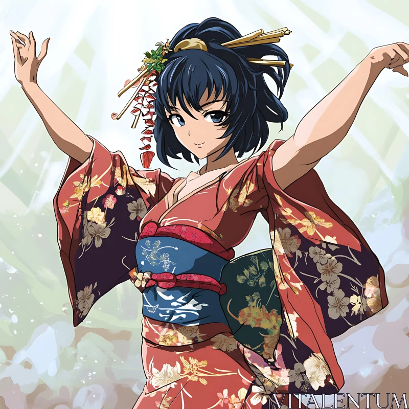 Charming Anime Girl in Traditional Attire AI Image