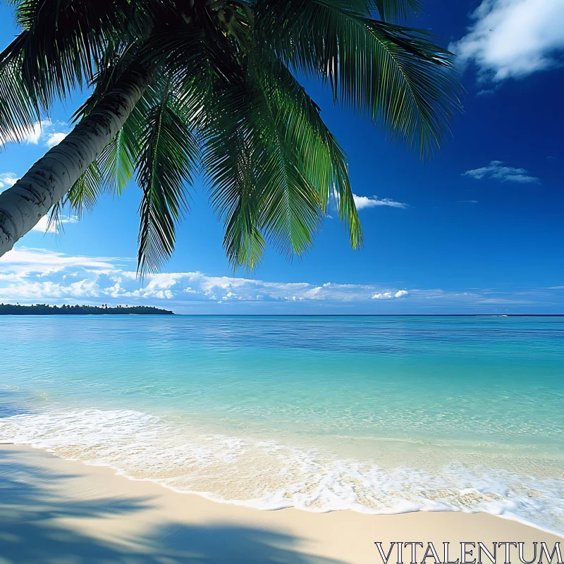 AI ART Seascape with Palm Tree and Turquoise Water