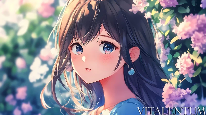 Anime Girl Surrounded by Flowers AI Image