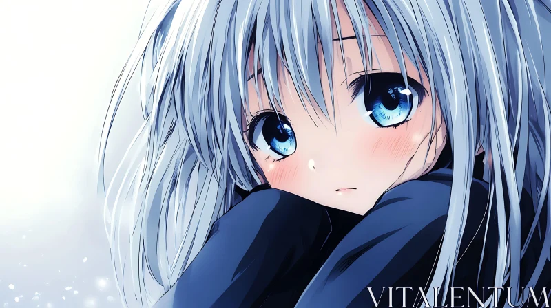 AI ART Melancholic Anime Girl with Blue Eyes