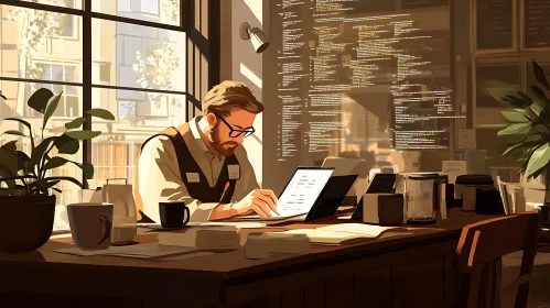 Man Working on Laptop in Office