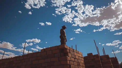 Construction Worker Silhouette Against Cloudy Sky