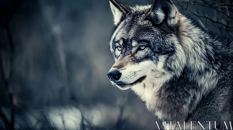 Pensive Wolf in Natural Habitat AI Image