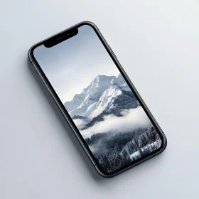 Snowy Mountain Scene on Phone Screen