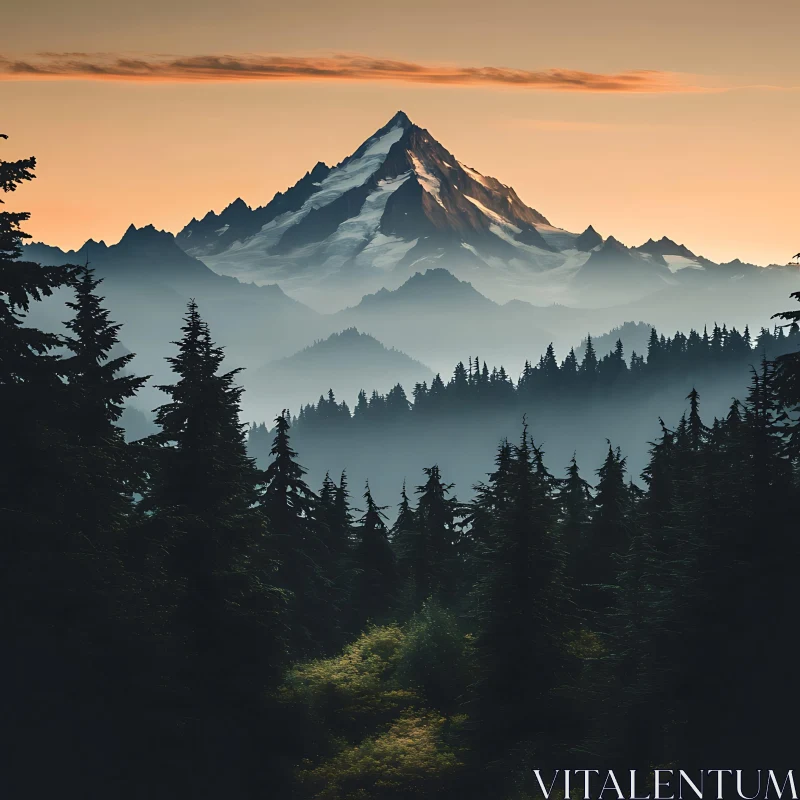 Serene Mountain and Forest Vista AI Image