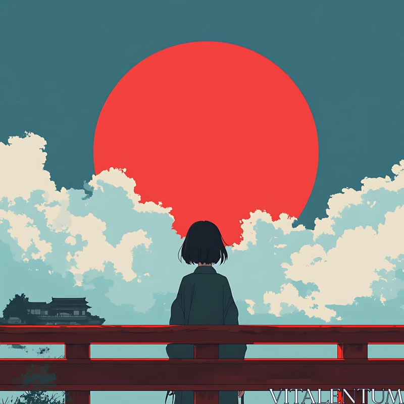 Anime Girl Watching Sunset AI Image