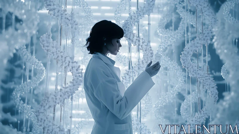 AI ART Scientist Examining DNA in Advanced Lab