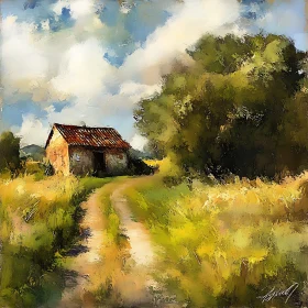 Rustic House Landscape Painting