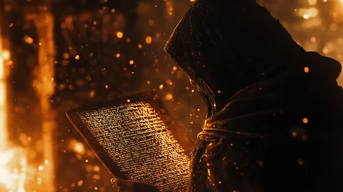Enigmatic Figure with Illuminated Tome