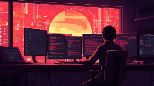 Software Developer Coding at Night
