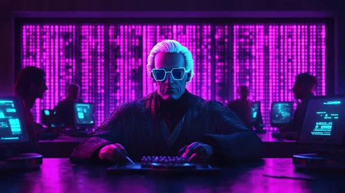 Futuristic Hacker with Neon Glasses