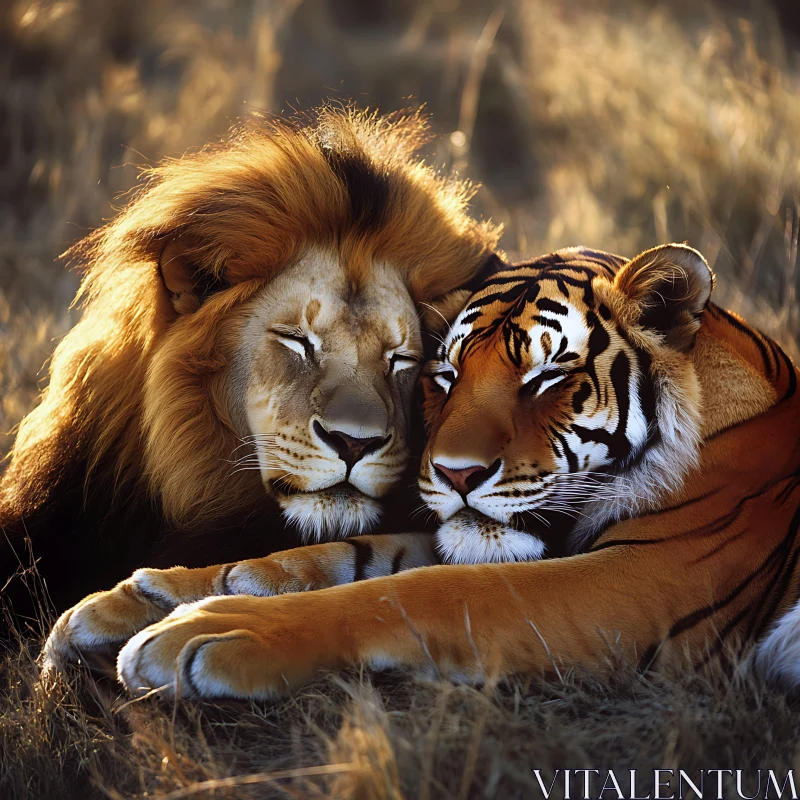 Serene Lion and Tiger Companionship AI Image