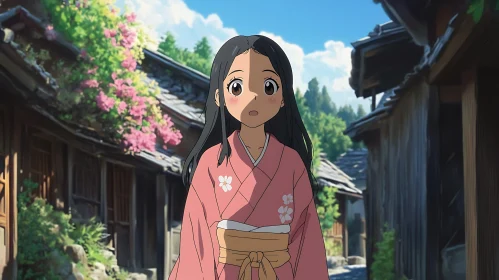 Anime Girl in Pink Kimono