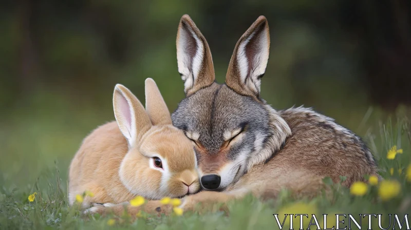 AI ART Coyote and Rabbit in Peaceful Embrace