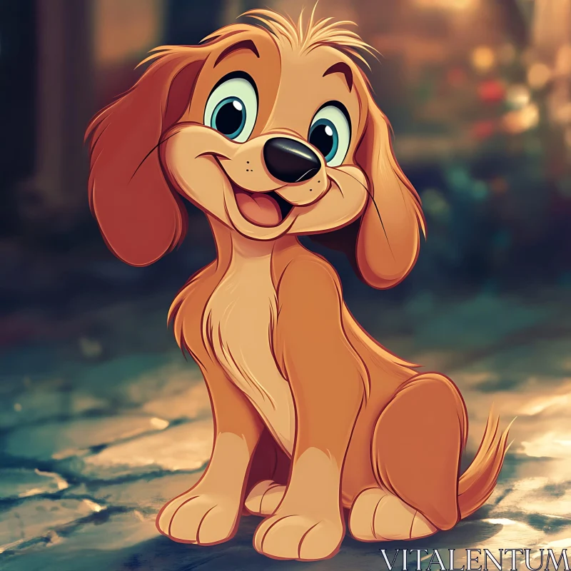 Cute Cartoon Dog in a Serene Setting AI Image