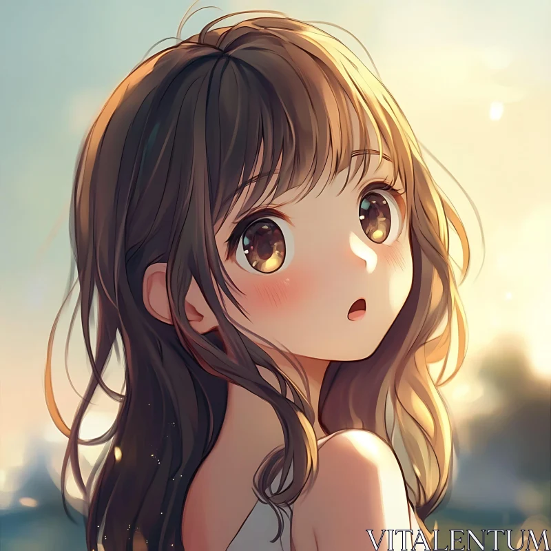 Emotional Anime Portrait at Sunset AI Image