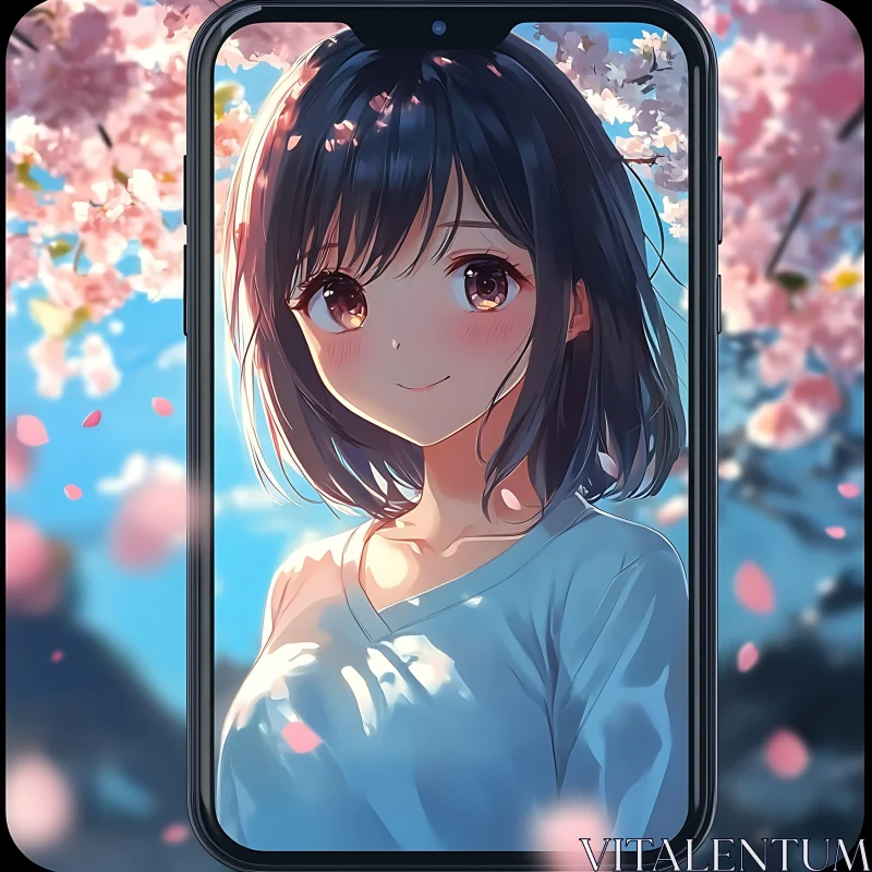 Anime Girl with Cherry Blossoms AI Image