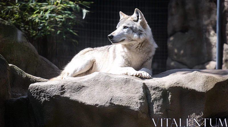 AI ART Wolf Resting on Rocks