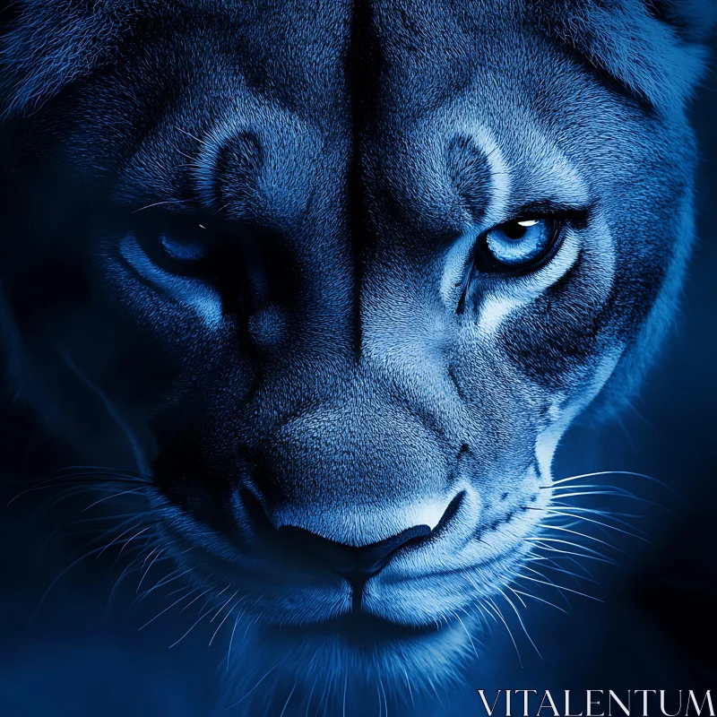 Blue Lion Face Close-Up AI Image