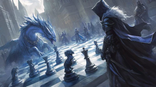 Fantasy Chess Battle with Dragon