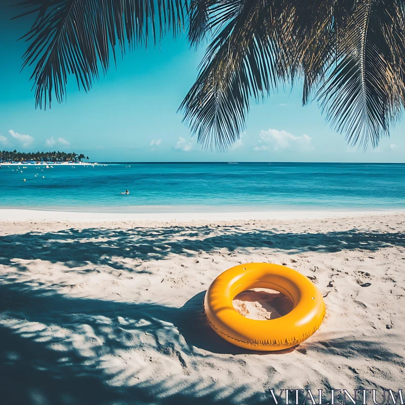 Tropical Beach Getaway with Inflatable Ring AI Image