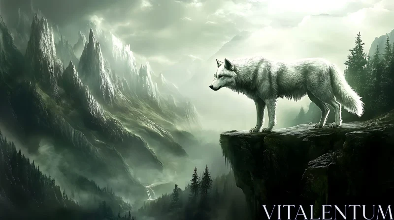 Wolf on a Cliff AI Image