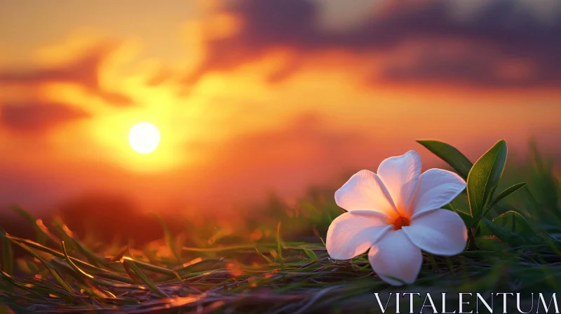 AI ART White Flower Against Sunset Horizon