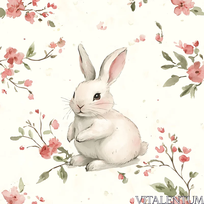 Floral Bunny Watercolor Art AI Image