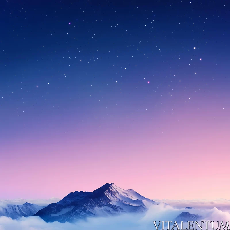 Night Sky Over Snowy Mountains AI Image