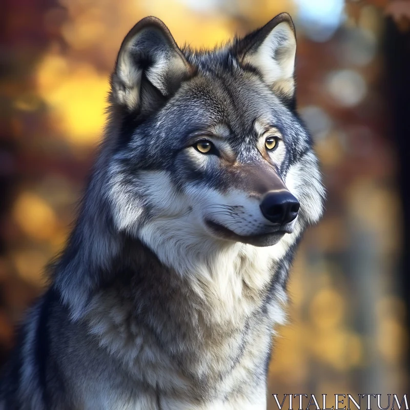 Grey Wolf Close-Up in the Forest AI Image