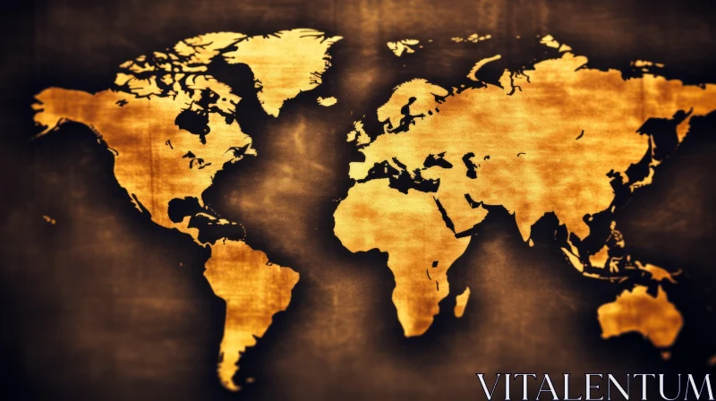 AI ART Abstract Dark Gold and Amber World Map - Thought-Provoking and Iconic