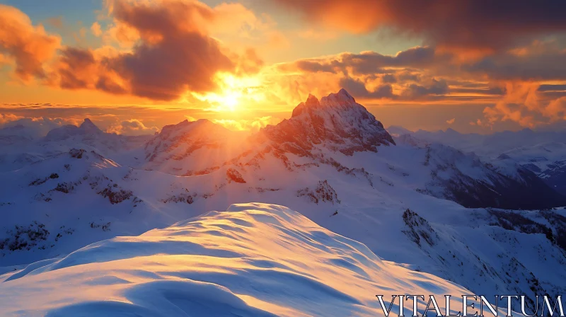 Snowy Mountain Peaks at Sunrise AI Image