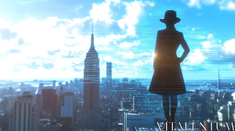 AI ART Woman Overlooking City Skyline