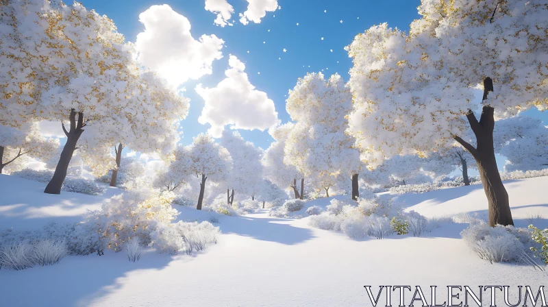 AI ART Tranquil Winter Scene with Sunlit Snow